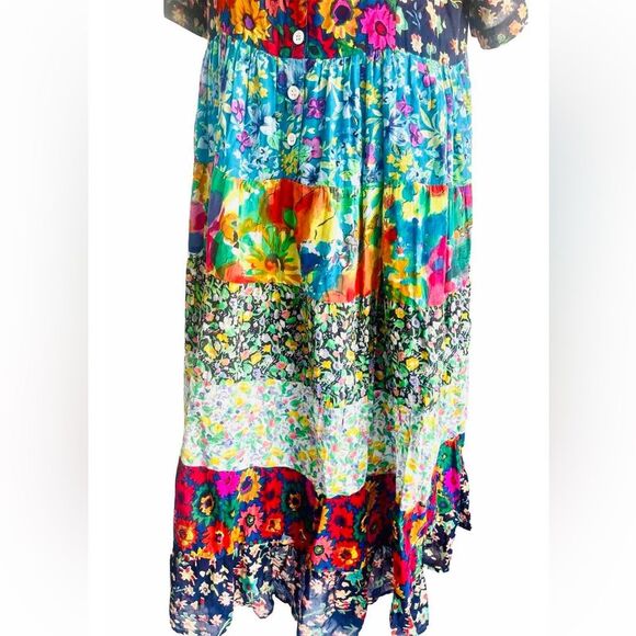 La Cera Dress tiered daisy floral patchwork gauze festive comfy women’s S - Picture 3 of 5